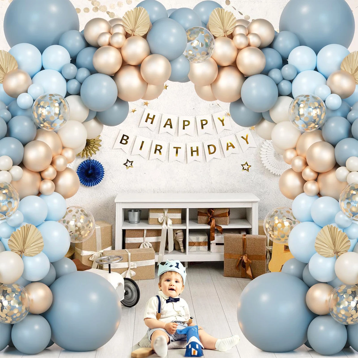 Balon Macarone biru lengkungan karangan bunga Kit pesta ulang tahun dekorasi lateks Foil balon pesta ulang tahun pernikahan pesta Baby Shower balon anak-anak