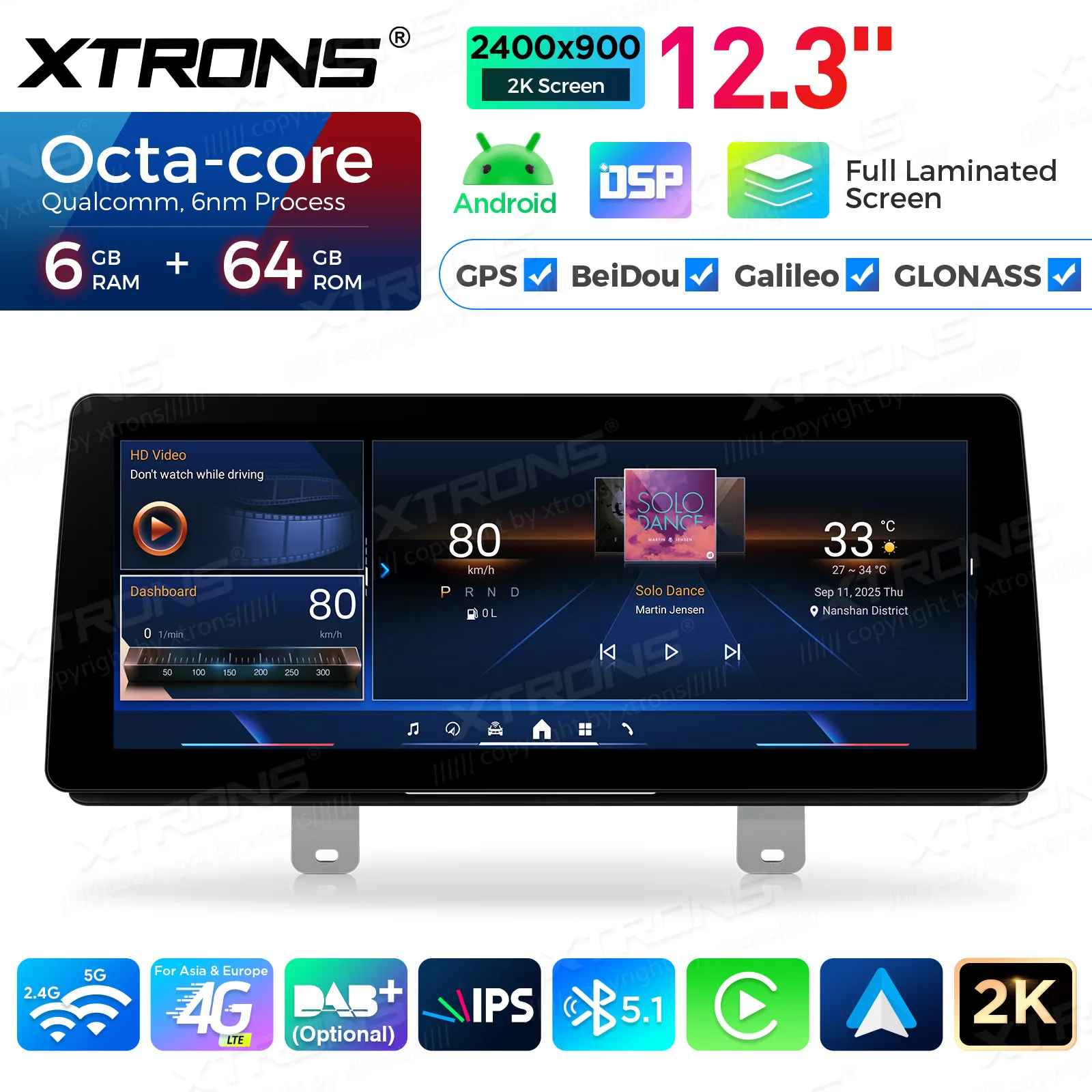 XTRONS 12.3'' Android Head Unit autoradio voor BMW 5 Serie G30/G31 EVO systeem 2017-2020 Stereo Carplay touchscreen 6G+64G GPS