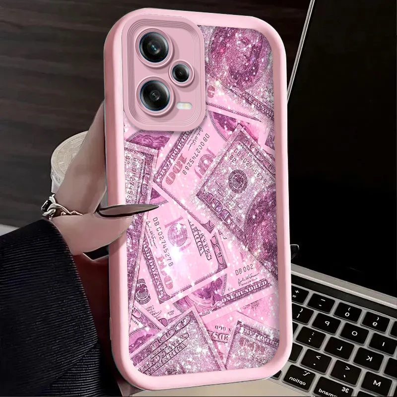 حافظة بتصميم الأوراق النقدية بالدولار الوردية لهاتف Xiaomi Redmi Note 13 14 12 11 Pro Plus 5G 12S 11S 10s 10 9 Redmi 14C 13C 12C 12 4G A3 A3X #3