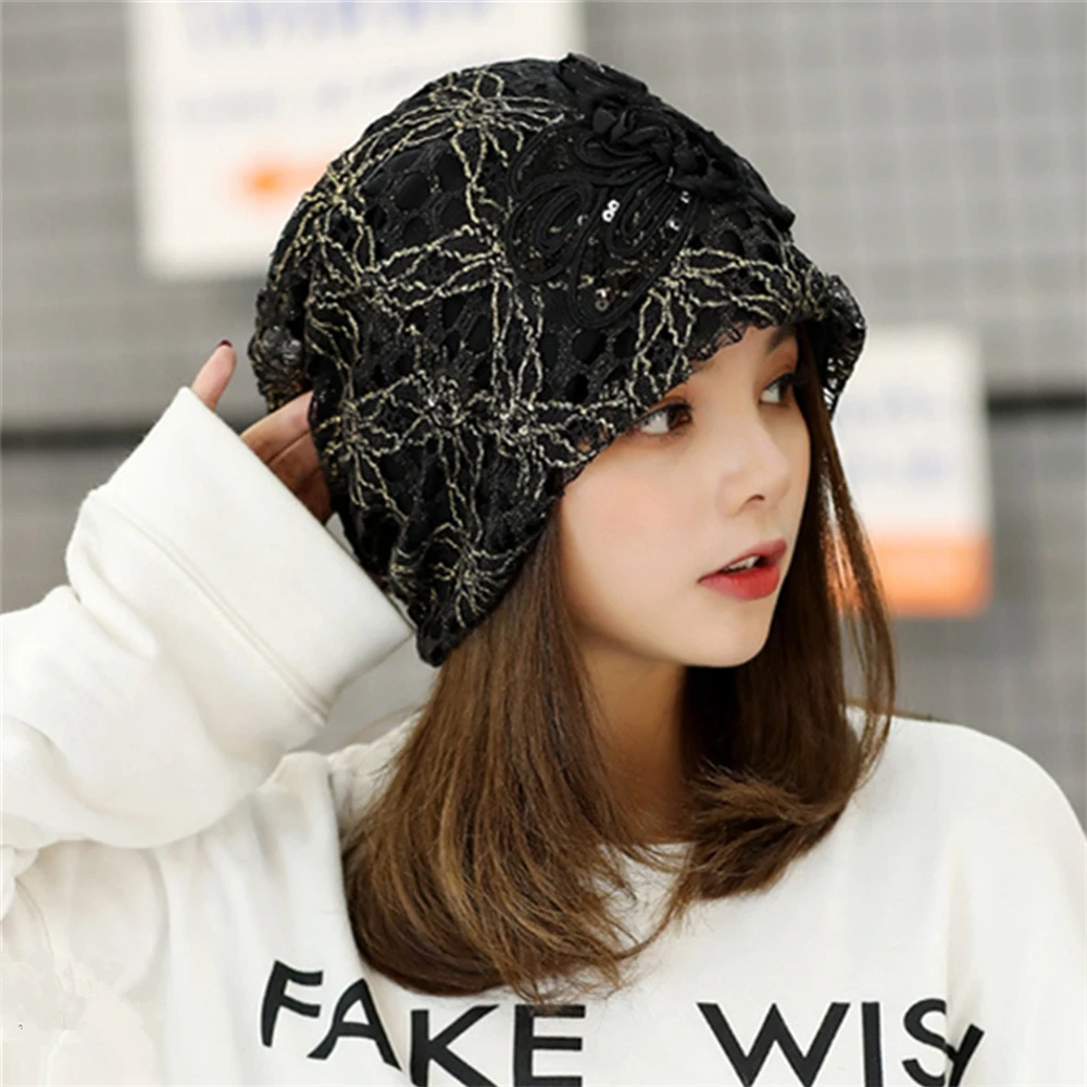 New Atyle Hot-selling Lace Butterfly Flower Toe Cap  Sweet Temperament Hedging  Embossed Dome Hat