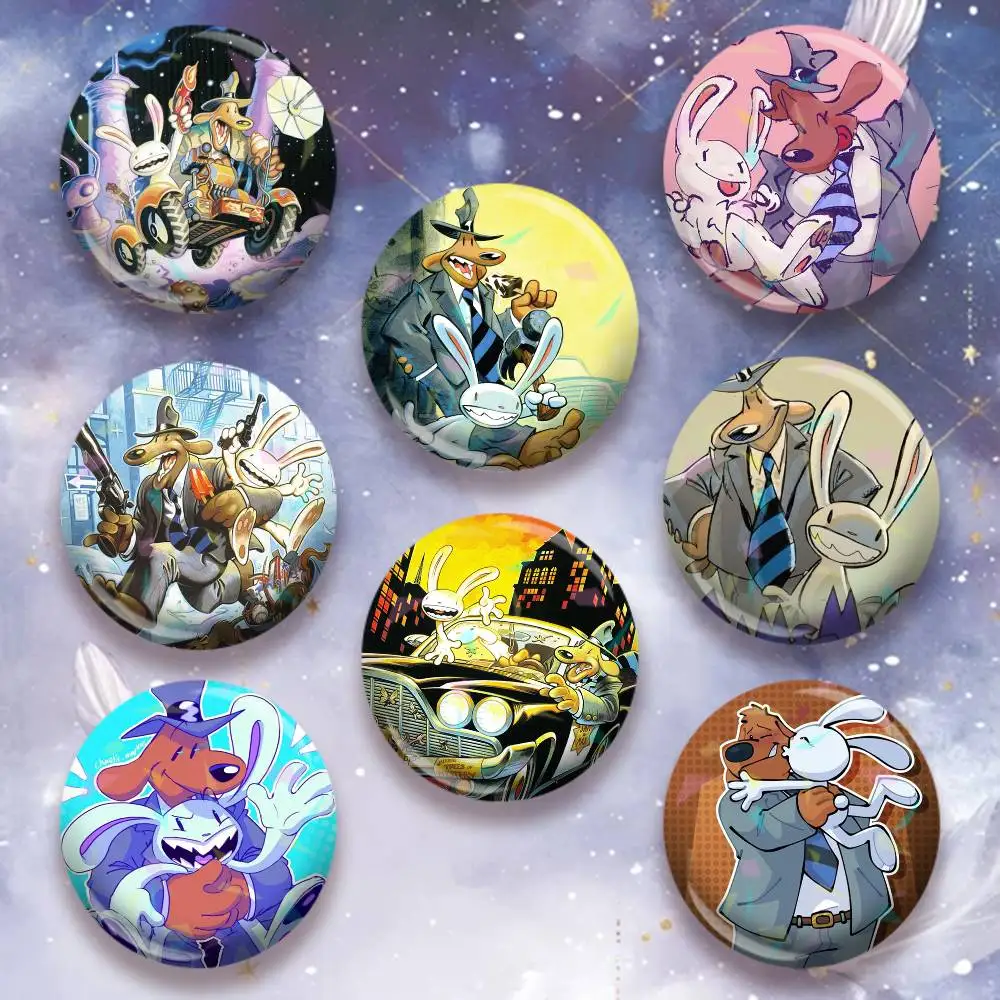 Game cute Bosco Sam Max  Laser Badge Creative Pins Brooch for Decor Gifts Fans Collect Easter decorations