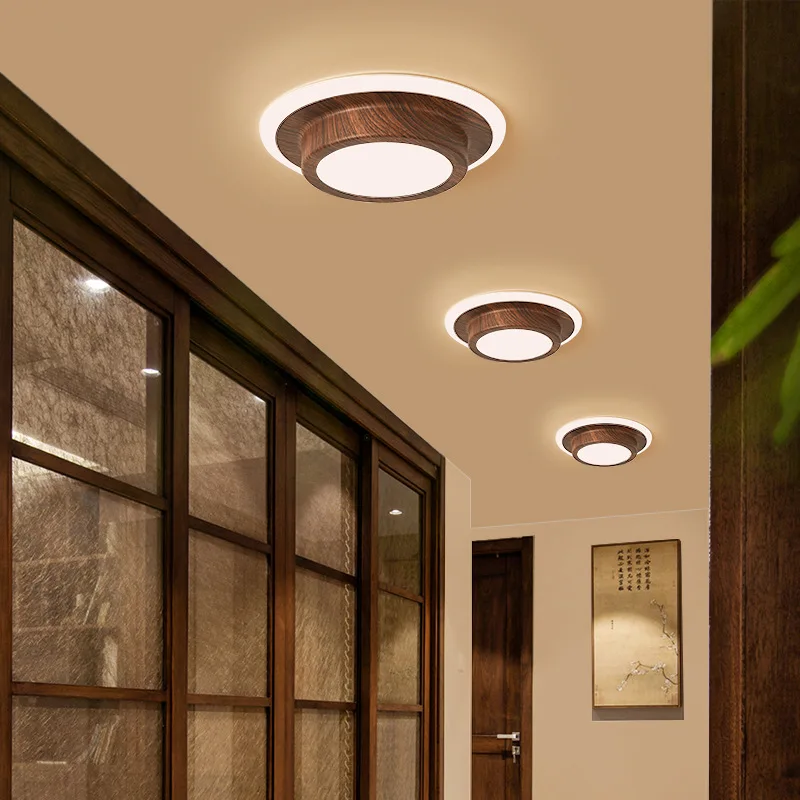 Vintage Walnut Mid Century Modern Ceiling Light Flush Mount Wooden Indoor Lighting for Hallway Entrance Balcony LED Ceiling Ligh