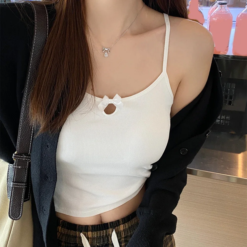 

Casual Chest Pad Hollow Bow Vest Casual Daily Wear Loose Fit Style Medium Stretch Material Solid Color Design All Seasons Wear