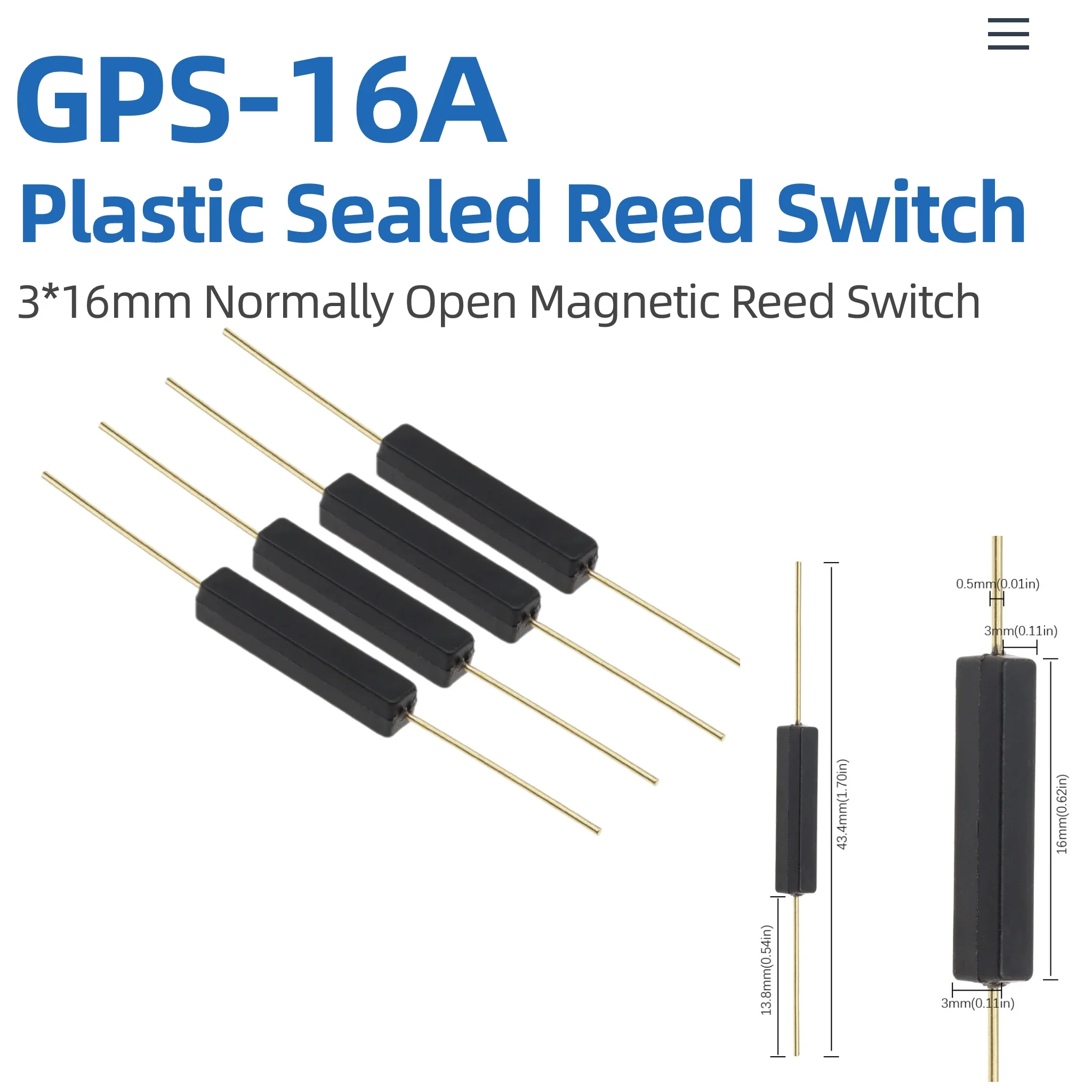 5-10pcs GPS-16A Plastic Sealed Reed Switch 3*16mm Normally Open Magnetic Control Switch Anti-Vibration For Home Appliance