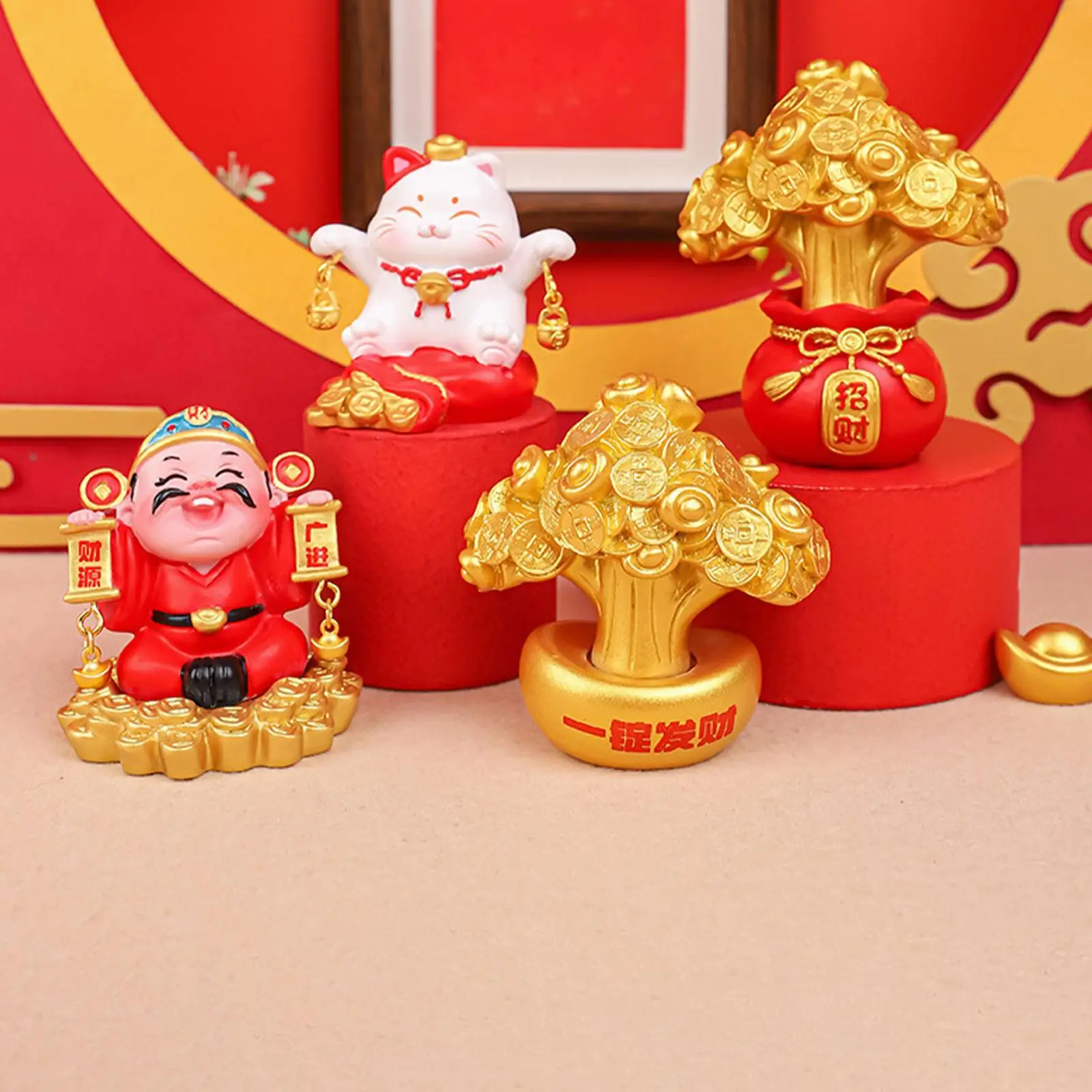 Spring Festival Statue Mini Resin Sculpture Cute Car Dashboard Decoration for Home Office Decor Accessories Multifunctional