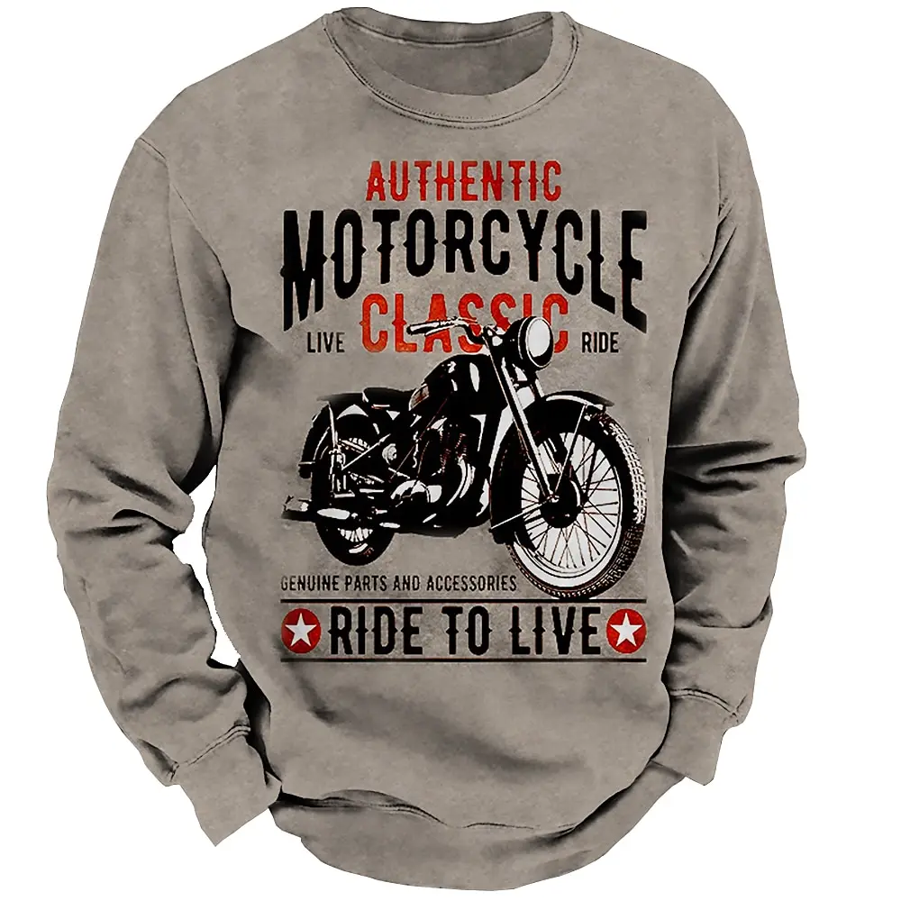 Motorcycle Print Men's T Shirt Outdoor Ride Sports Long Sleeve T-shirt Casual O-neck Oversized Tees Autumn Fashion Cotton Tops