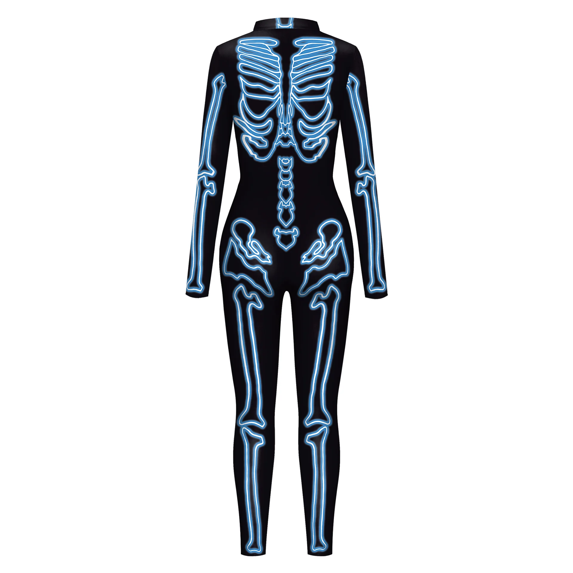 Halloween Blauw/Rode Schedel Jumpsuit Catsuit Sexy Vrouwen Cosplay Kostuums Bodysuit Punk Performance Zentai Pak Fancy Dress