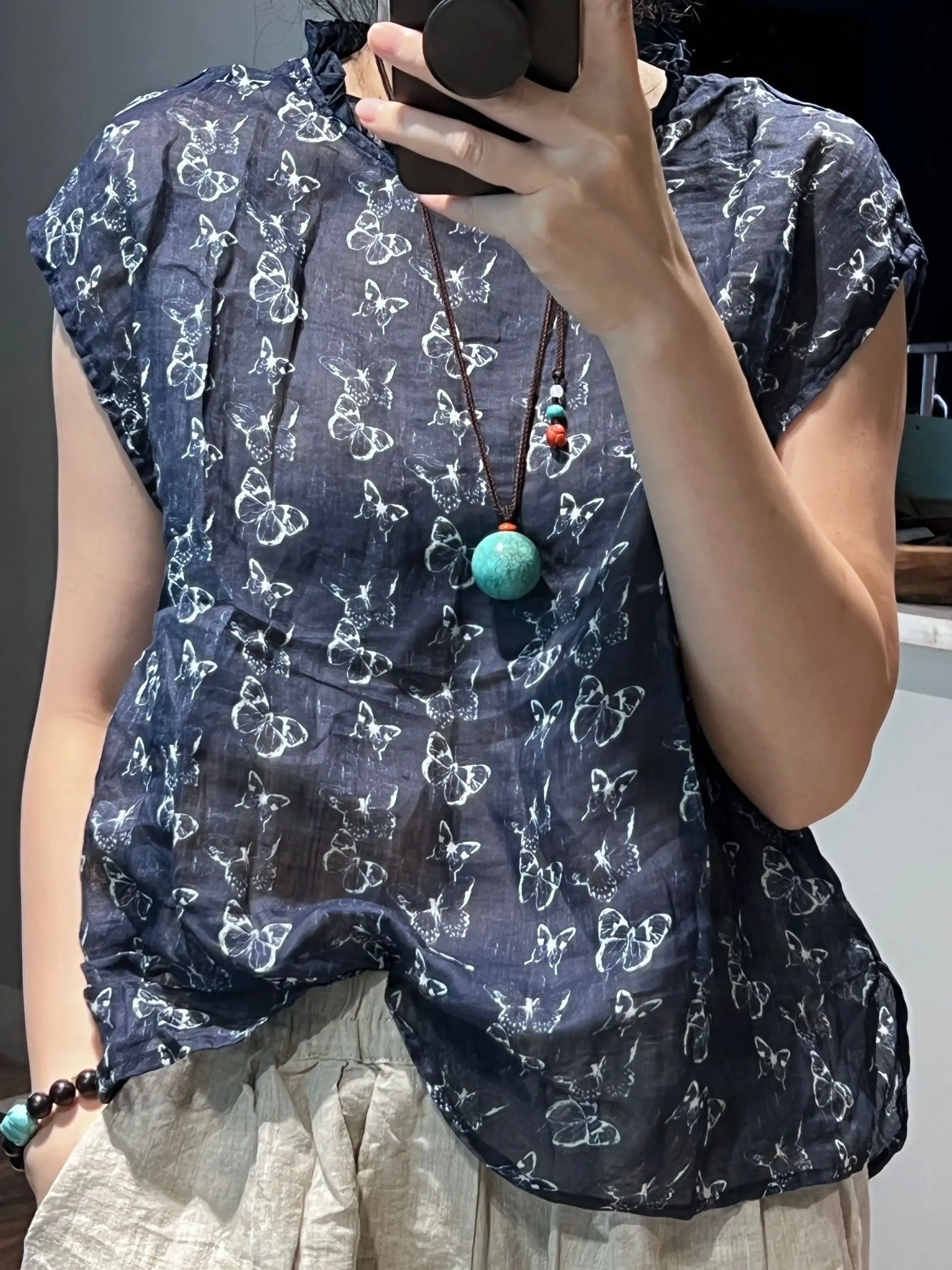 

Летний свободный крой в стиле ретро с цветочным принтом, тонкий круглый топ Ne ort Sve, универсальный повседневный женский топ премиум-класса