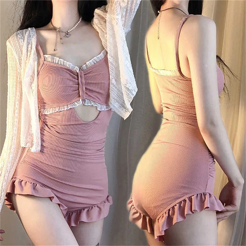 Summer Swimsuit Cover Up Women's Swimsuit Jumpsuit With Solid Color Long Sleeved Cardigan Strap Therm Swimming Seaside