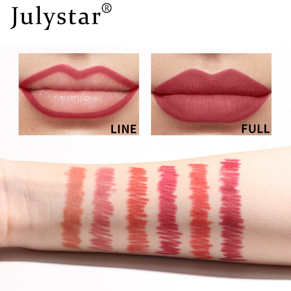 Julystar 6 Kleur Lipliner Waterdichte Lippenstift Pen Lipliner Make-Up Vrouwelijke Lip Contouren Pen Cosmetica Tools Feest Dagelijkse Make-Up