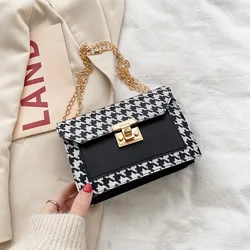 Women's Bag 2021 New Fashion Contrast Color Small Square Bag Elegant Retro Thousand Bird Pattern Shoulder Bag