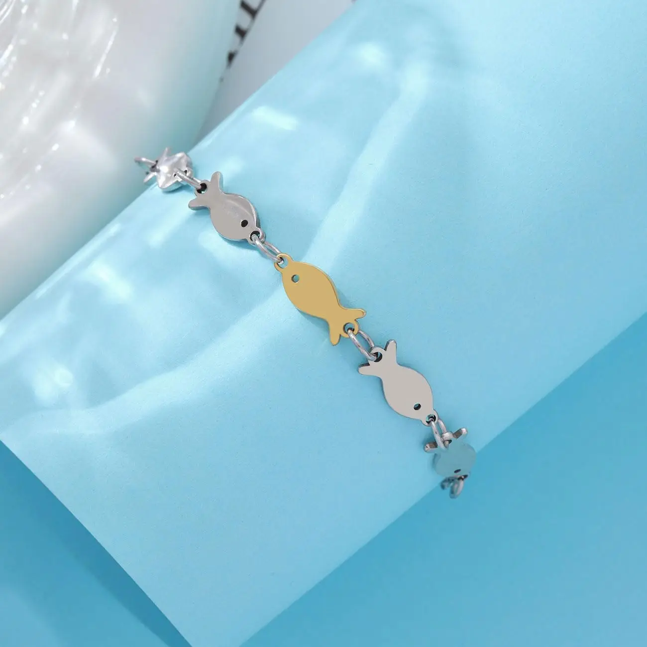 Swimming Against the Current Stainless Steel Fish Bracelet Inspirational Christian Gifts for Women Summer Beach Jewelry