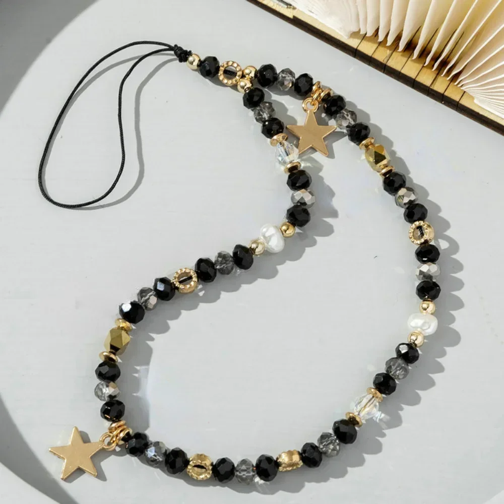 Acrylic Mobile Phone Chain Five-Pointed Star Pendant Beaded Telephone Lanyard Cellphone Hanging Rope for Women Key Chains