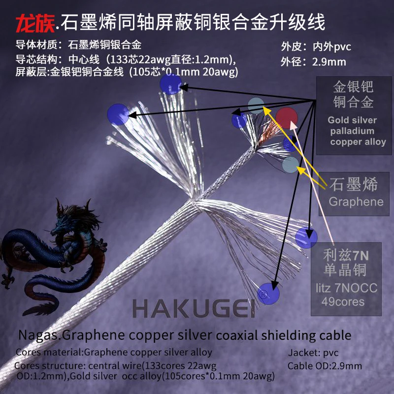 

HAKUGEI Nagas.Graphene copper silver alloy cable DIY hifi