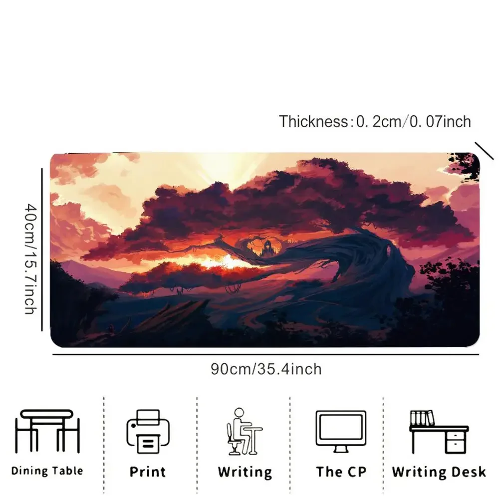 Large Gaming Mouse Pad, Magnificent Giant Tree Pattern, Rubber Non-slip Table Pad, Stitched Edges, Perfect for Office and Gamers