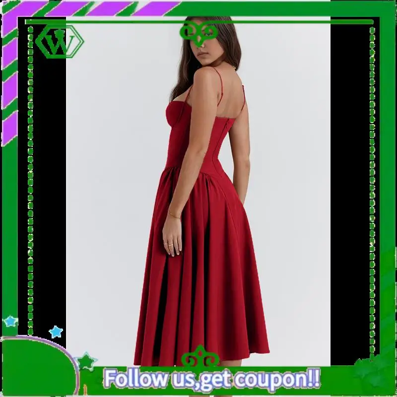 A18P-Abito estivo da donna 2025 con cinturino per spaghetti Boho Fit Slim Fit Beach Sundress