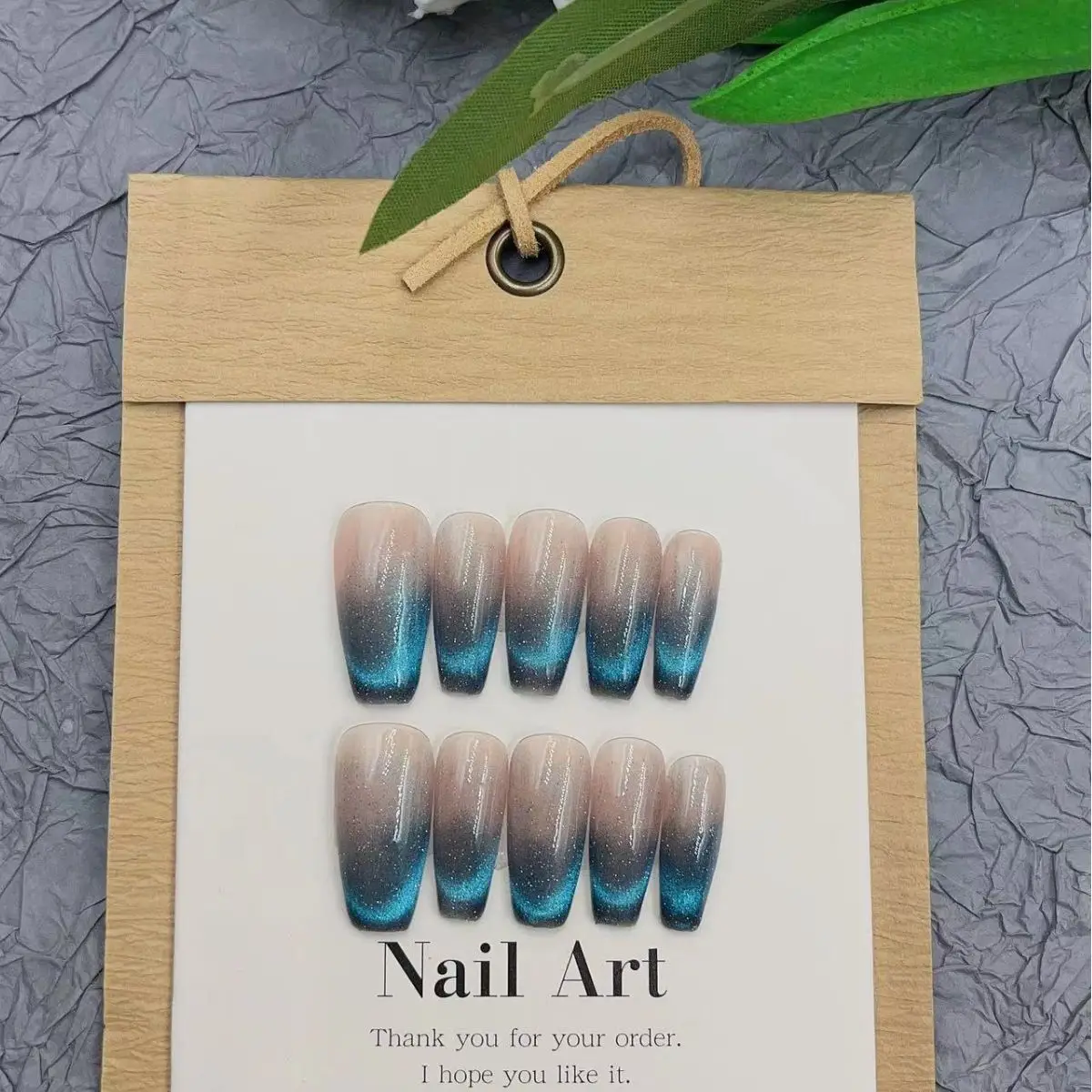 10pcs High Quality DIY Handmade 3D blue Cat eye New Fashion Nail Art Pressed On Nails Polish Artificial Fingernails