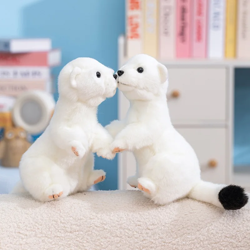 20cm Cartoon White Weasel Plush Toy Simulation Small Weasel Animals Pet Plush Stuffed Doll Children's Comfort Toy Birthday Gift