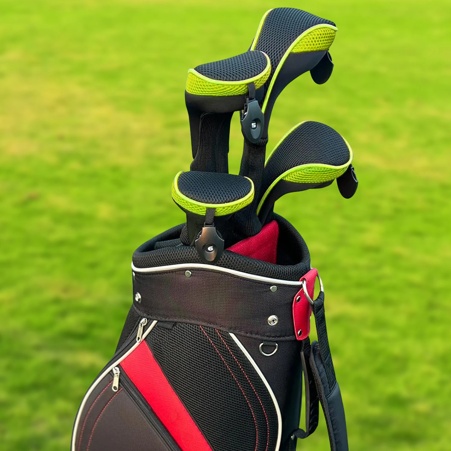 1PC/4PCS Hybrid Golf Headcover, Mesh Spliced Black Green Club Protector with Rotatable Number Tag, Fits Golf Clubs