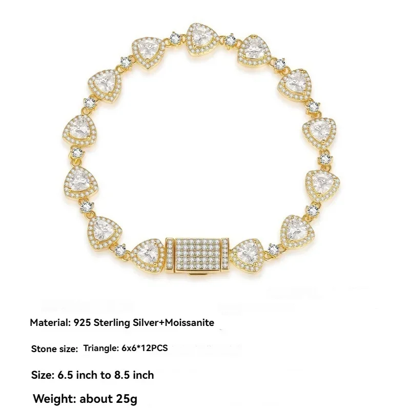 

925 Sterling Silver D Color VVS1 Full Moissanites Men's Bracelet -Gold Plated Women's Bracelet & Lovers Jewelry Gift