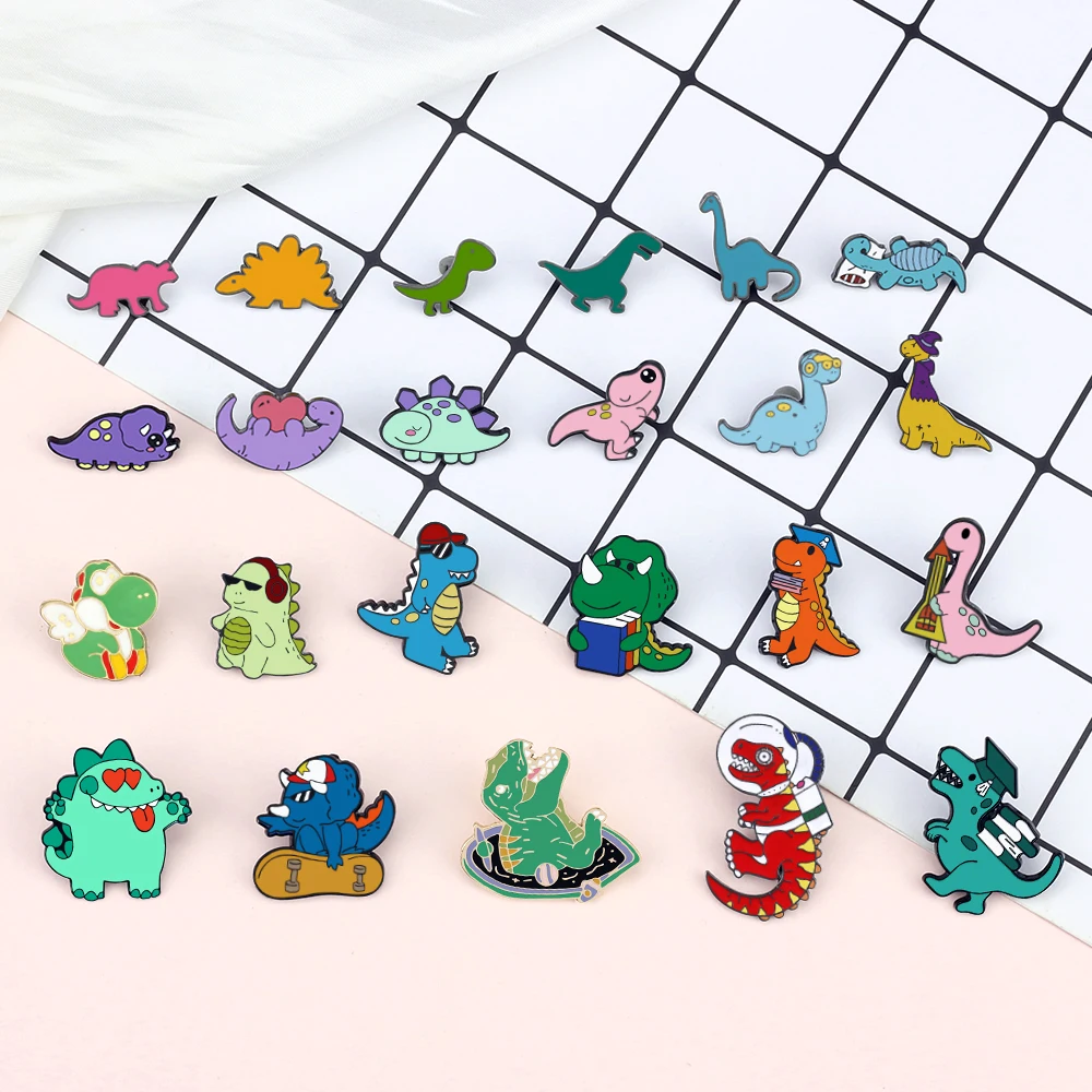 Vintage Dinosaur Series Brooch Colorful Cute Funny Animal Enamel Pins Cartoon Custom Bag Lapel Badge Gift for Kids Girls Jewelry