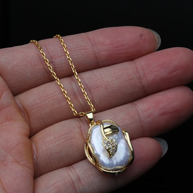 Natürliches Süßwasser-Barockperlen-Set mit Halskette und Ohrringen für Damen, großes 925er-Silber-Perlen-Schmuckset, Geburtstagsgeschenk für Ehefrau oder Mutter, weiß. – Detail 12