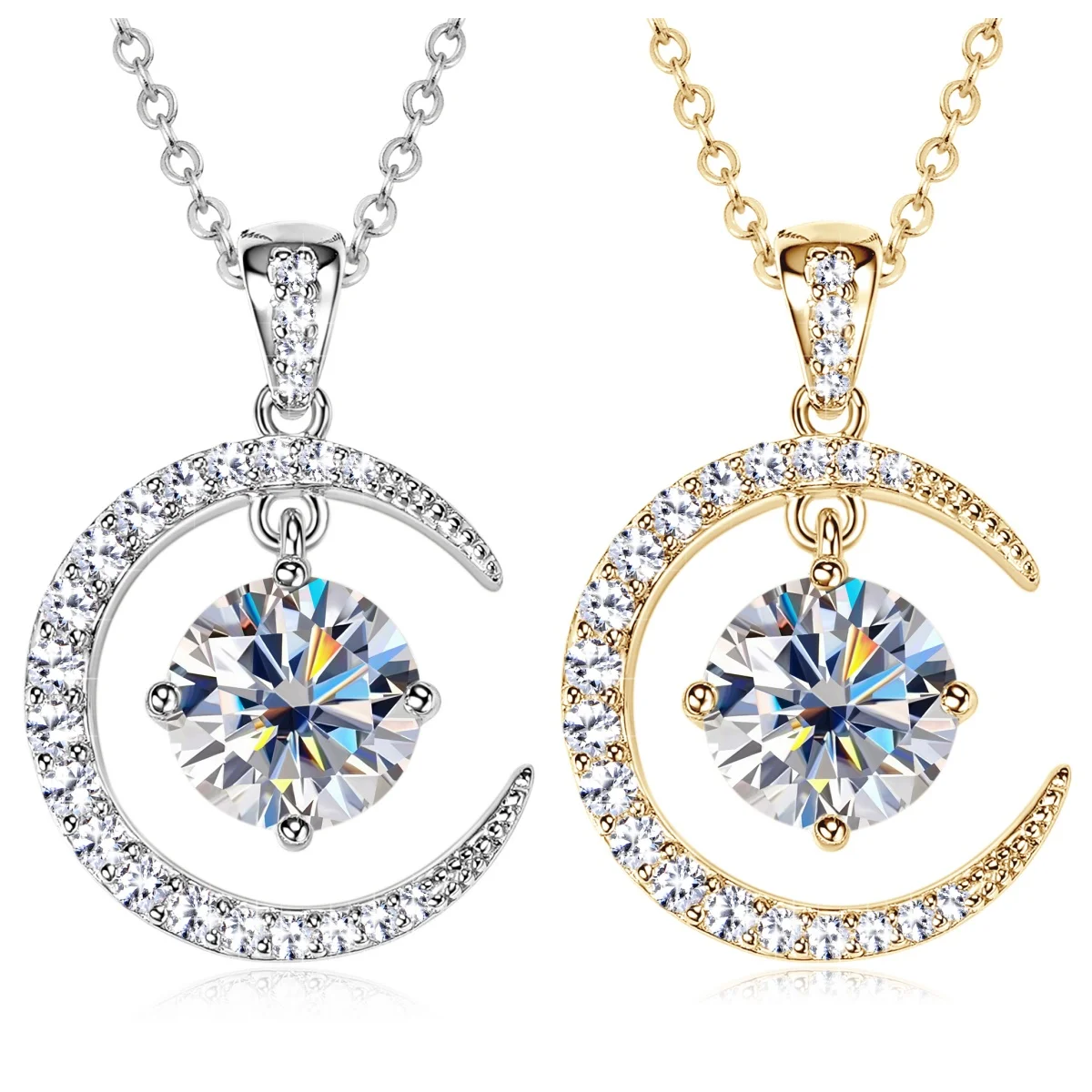 

2.0CT Round Moissanite Pendant Necklace 925 Sterling Silver Sun Moon Necklaces for Women Jewelry Gift