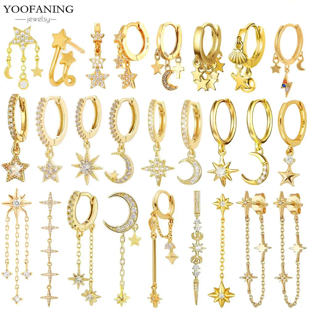 

925 Silver Needle Classic Retro Gold Circular Earrings Five Pointed Star Design Fashionable Women's Earrings Party Jewelry Gifts