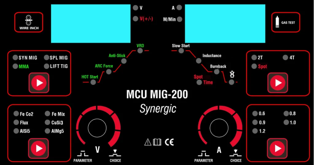 Multi-process MIG MMA LIFT-TIG welding machine SYNERGIC MIG welder with braze function CUSI3 wire too choose MCU MIG-200