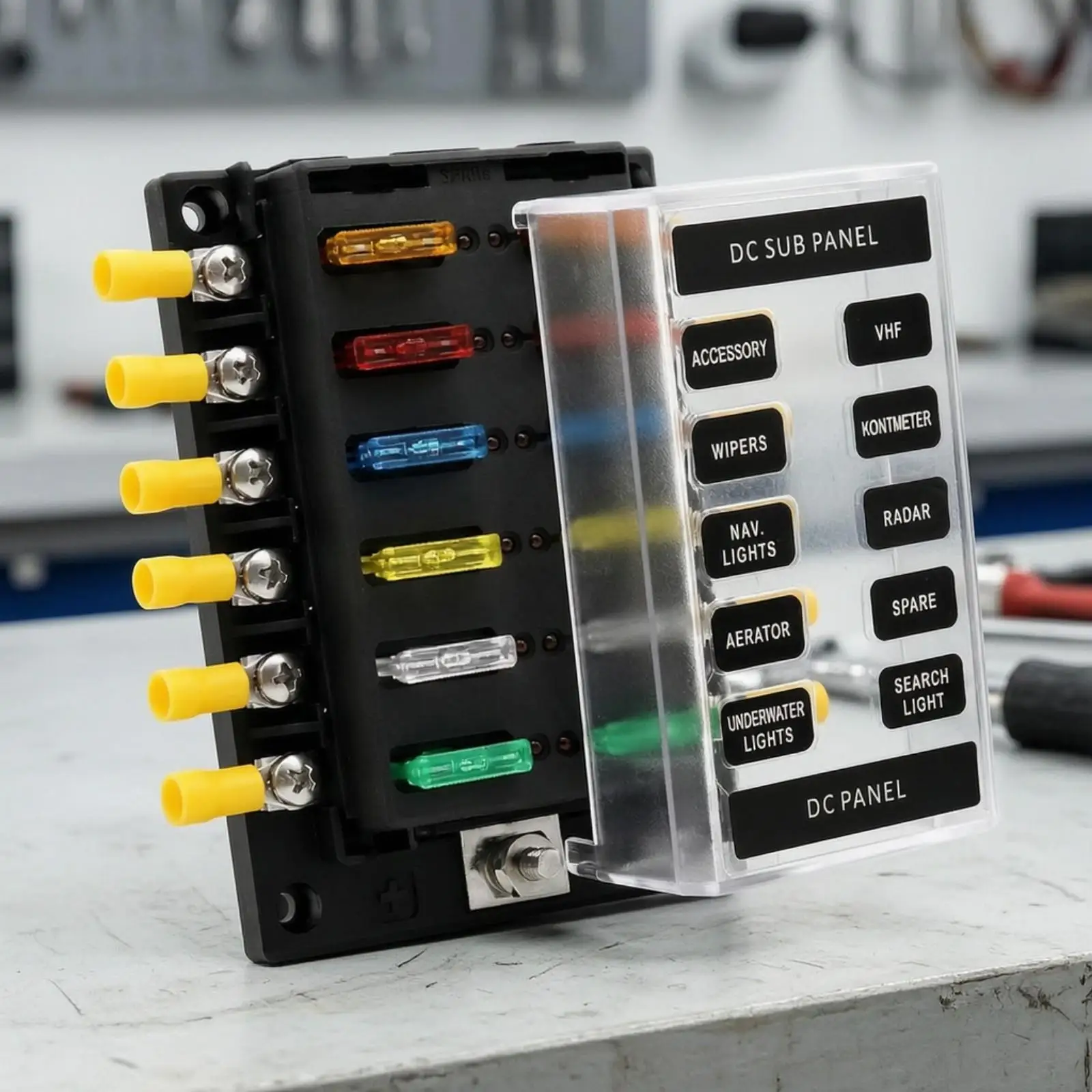 12-Circuit Blade Fuse Holder 12V DC Fuse Block with Bus Conductive Rails Electrical Component 100 Amp Easy to Install
