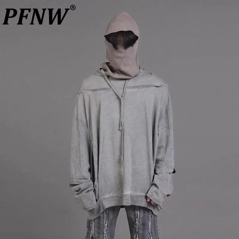 PFNW High Quality Darkwear Washed Worn Loose Silhouette Hooded Sweatshirt Men's Loose Causal Voersized Grey Pullover Top 12C1956