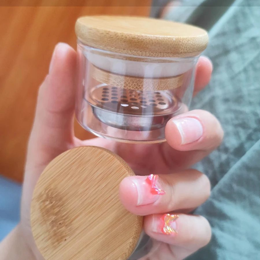 Transparant glasgaasfilter nagelborstelreiniger beker voor gellak en acrylborstels glitterverwijdering opslagcontainer