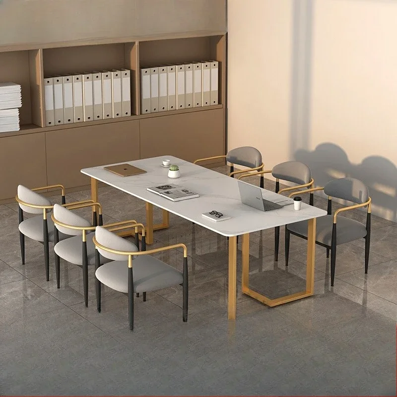 

Nordic rock slab conference table business small meeting room office long table white work table and chair combination