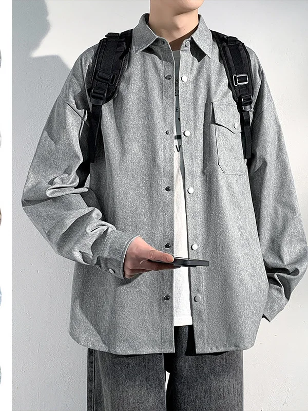 

Мужская рубашка в японском ретро-стиле с длинным рукавом, весна-осень 2025, новая модная повседневная верхняя одежда для пар, из полиэфирного волокна