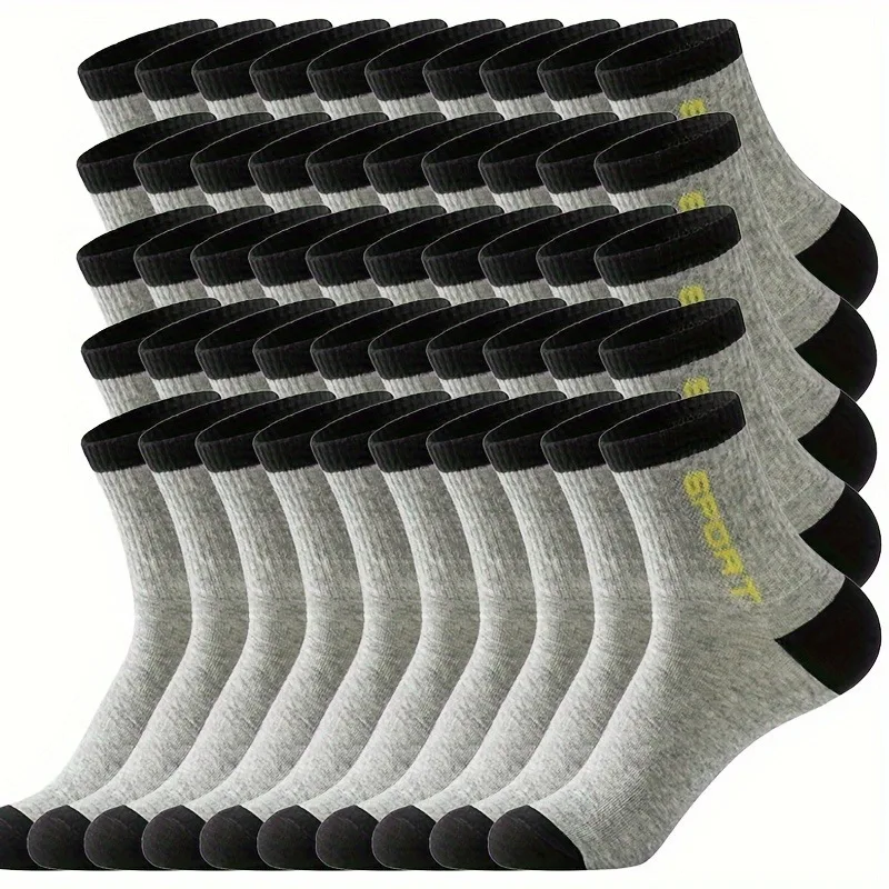 20-30-40-50 pares de calcetines deportivos de algodón con estampado de letras sólidas para hombre, transpirables, absorbentes del sudor, cómodos, suaves, informales Minima