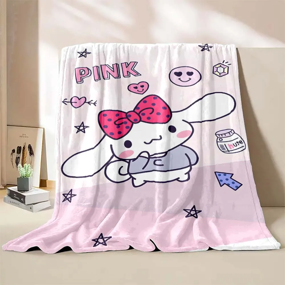 Japanese Sanrio Hello Kitty Blanket Cinnamoroll Cartoon Print Flannel Office Soft Fluffy Shawl Blanket Plush Nap Cover Girl Gift