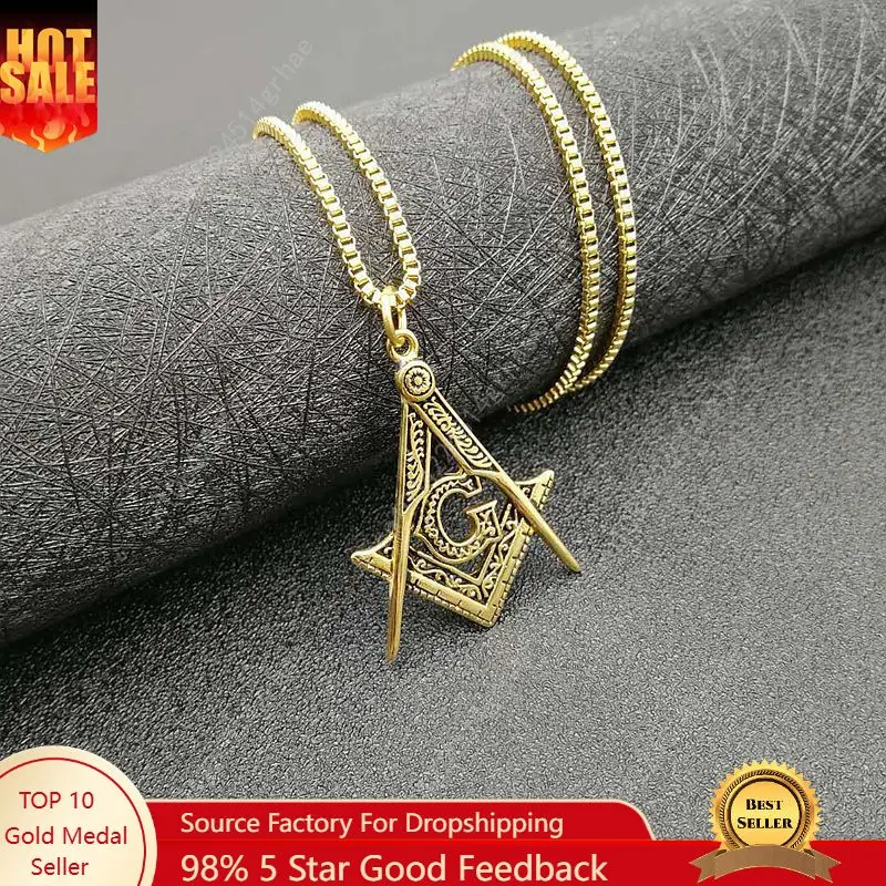 

Men's Gold color Masonic Symbol Pendant Necklace 316L Stainless Steel Fashion Punk Retro Freemason Pendant