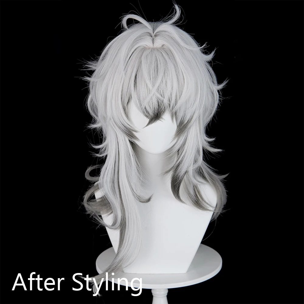Silver White Ombre Grey Synthetic Medium Long Wigs with Bangs Anime Game Cosplay Fluffy Heat Resistant Wig for Daily Party image 4