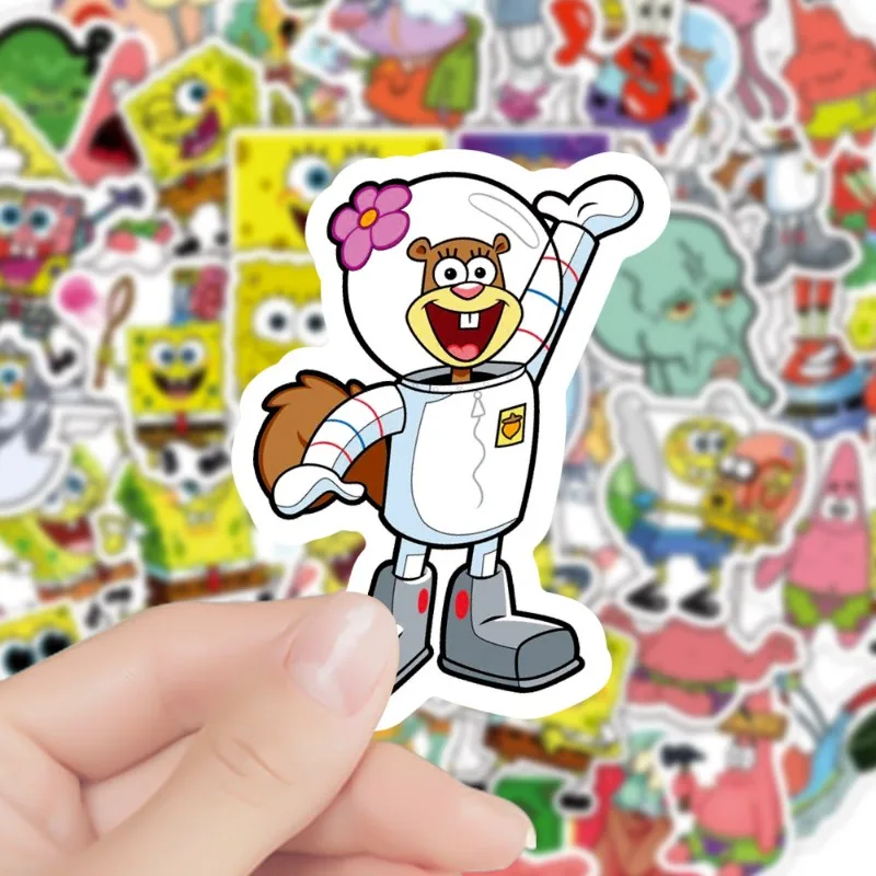 50pcs SpongeBob SquarePants Animated Stickers Luggage Stationery Mobile Phone Car Scooter Laptop Refrigerator Decoration