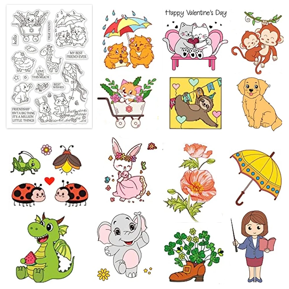 Selfie Animals Silicone Clear Stamps Summer Transparent Stamps for Birthday Cards Making DIY Scrapbooking Photo Album Decoration