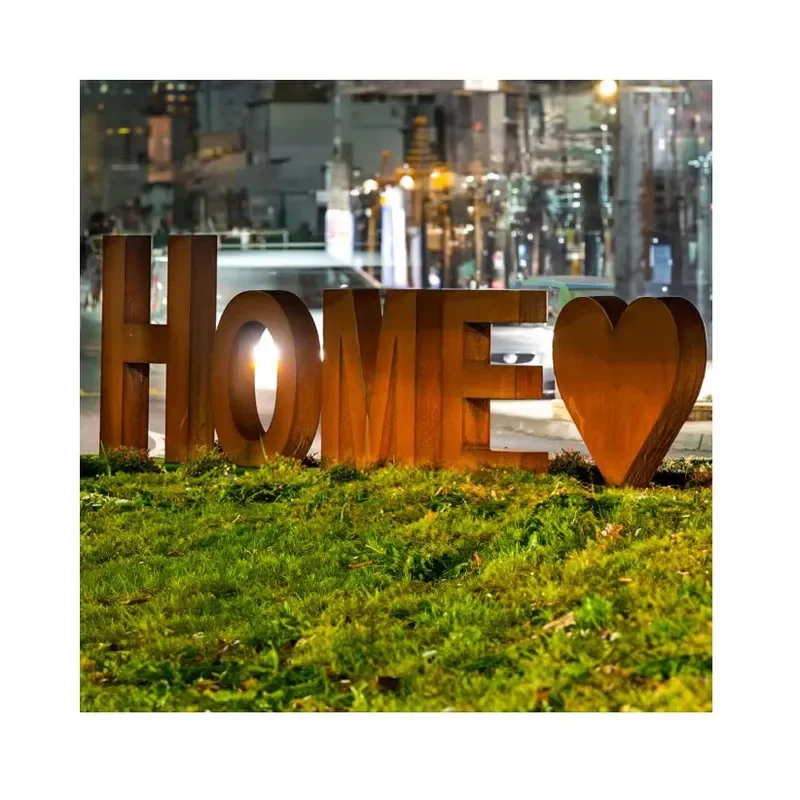 Custom Letter Numbered Corten Steel Landscape Outdoor Steel Sculpture Garden Decoration
