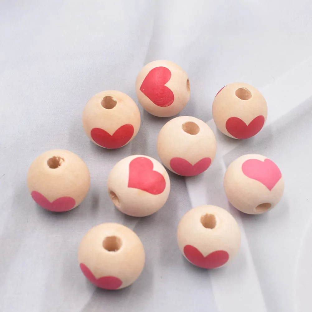 

100Pcs Valentine Heart Wooden Beads DIY Craft Supply Smooth Polished Jewelry Making Material Unique Pattern Decorative Loose