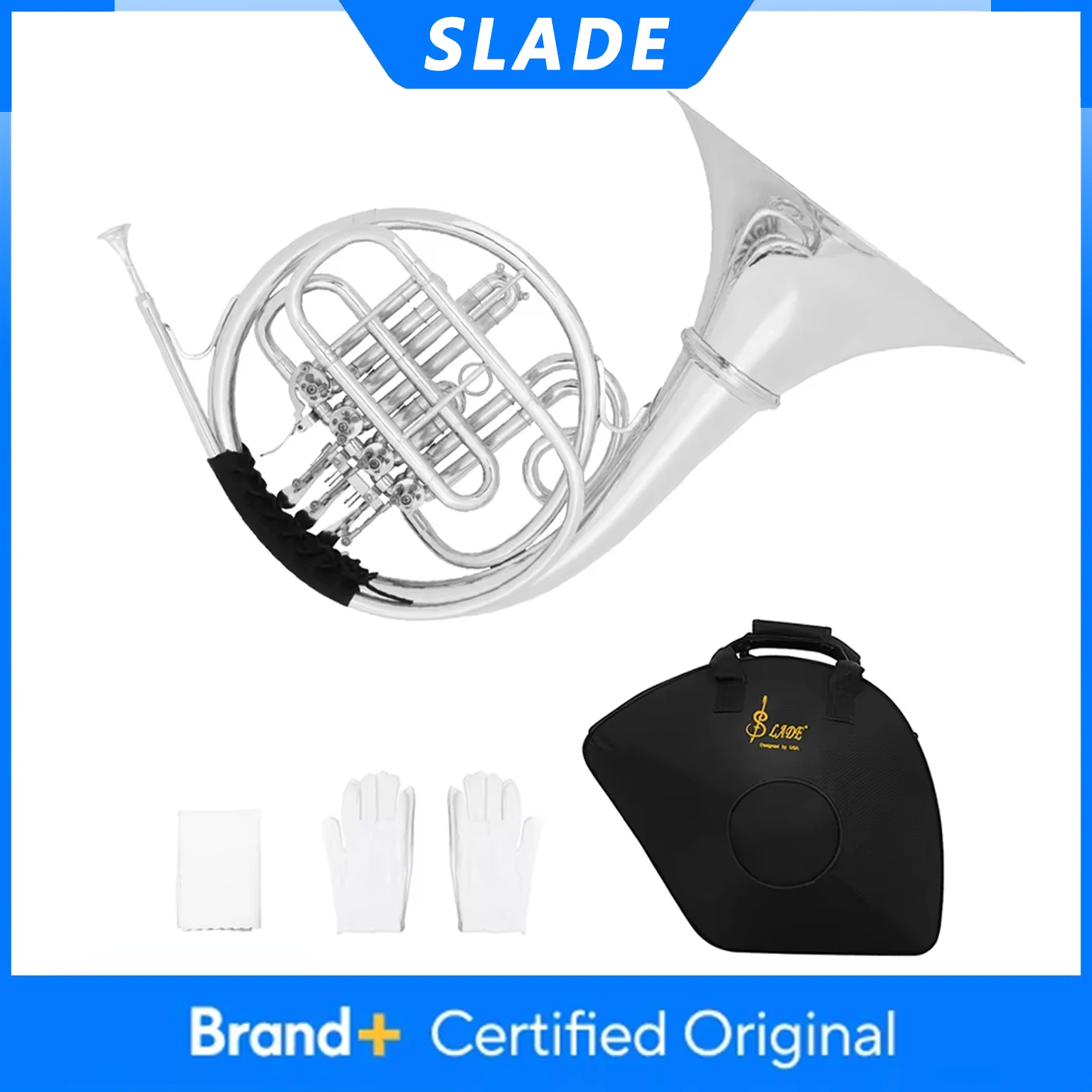 SLADE Bb French Horn 4 Keys Brass Body French Horns B Flat Nickel Plating French Horn with Case Professional Brass Instrument