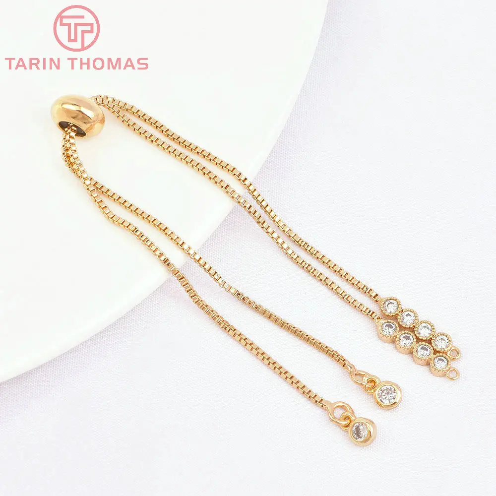 (2729)2PCS 120MM 24K Gold Color Brass with Zircon Box Chain Bracelet High QualityJewelry Making Supplies Diy Findings Accessorie