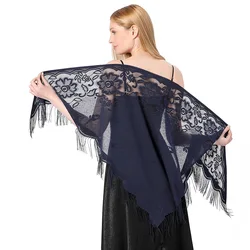 Triangle Lace Shawls e Wraps para vestidos de noite, Borlas para festa noturna, Xales De Casamento De Malha