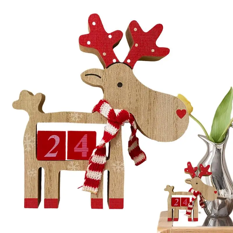 Christmas Wood Block Calendar Christmas Elk Advent Calendar Three-dimensional Calendar Blocks Decor For Farmhouse Tabletop