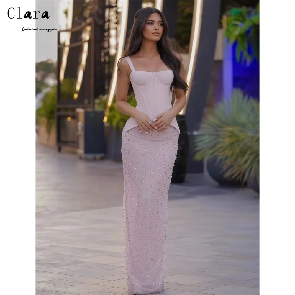 

Роскошное вечернее платье Clara Custom 2026: розовое, без рукавов, с вырезом «рыбий хвост», со стразами, для выпускного вечера, элегантное женское платье
