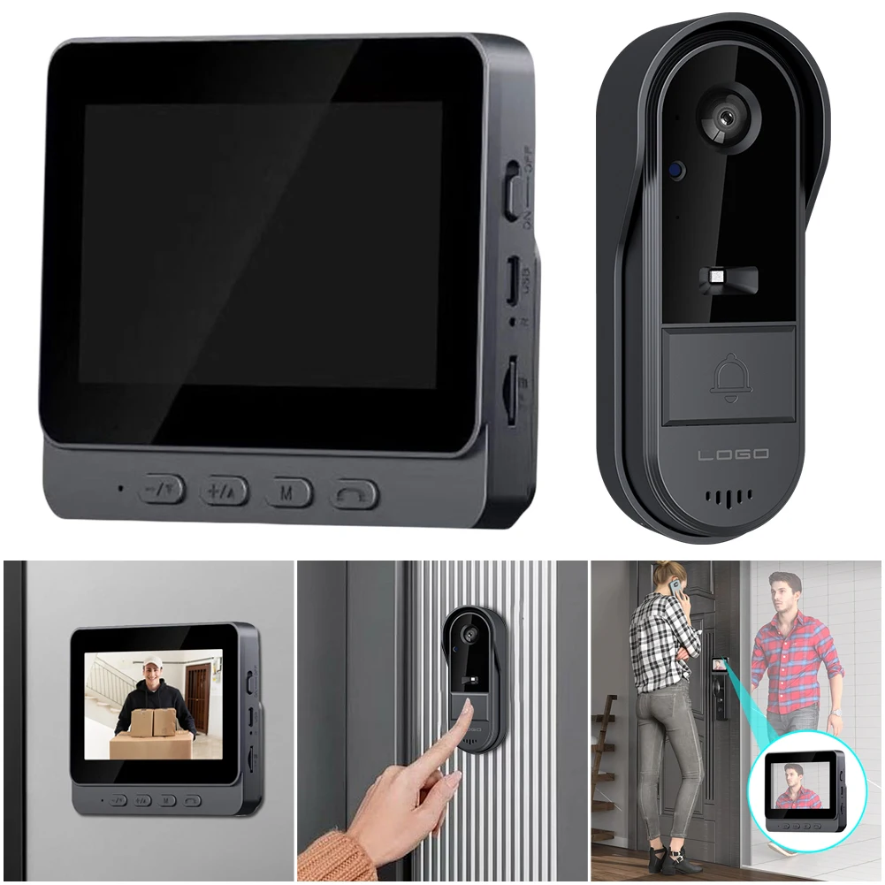 2.4G WiFi Wireless Visual Doorbell 4.3 Inch IPS Screen Eye Peephole Camera Waterproof Video Intercom Door Camera for Home Safety