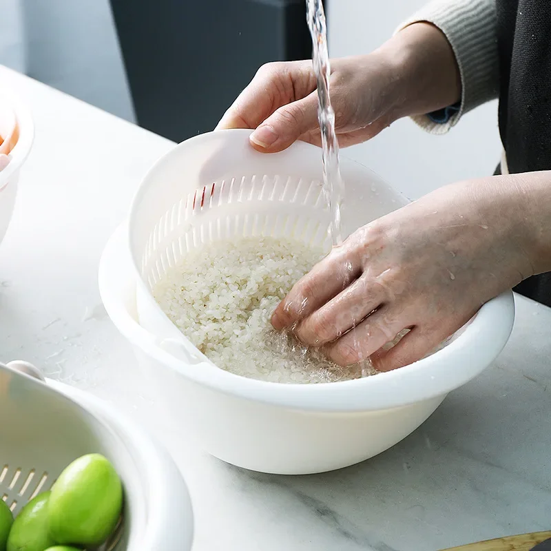 Plastic Colander Rice Sieve Panning Basin Vegetable Fruit Basket Draining Dishwashing Basket Home Kitchen Rice Tools