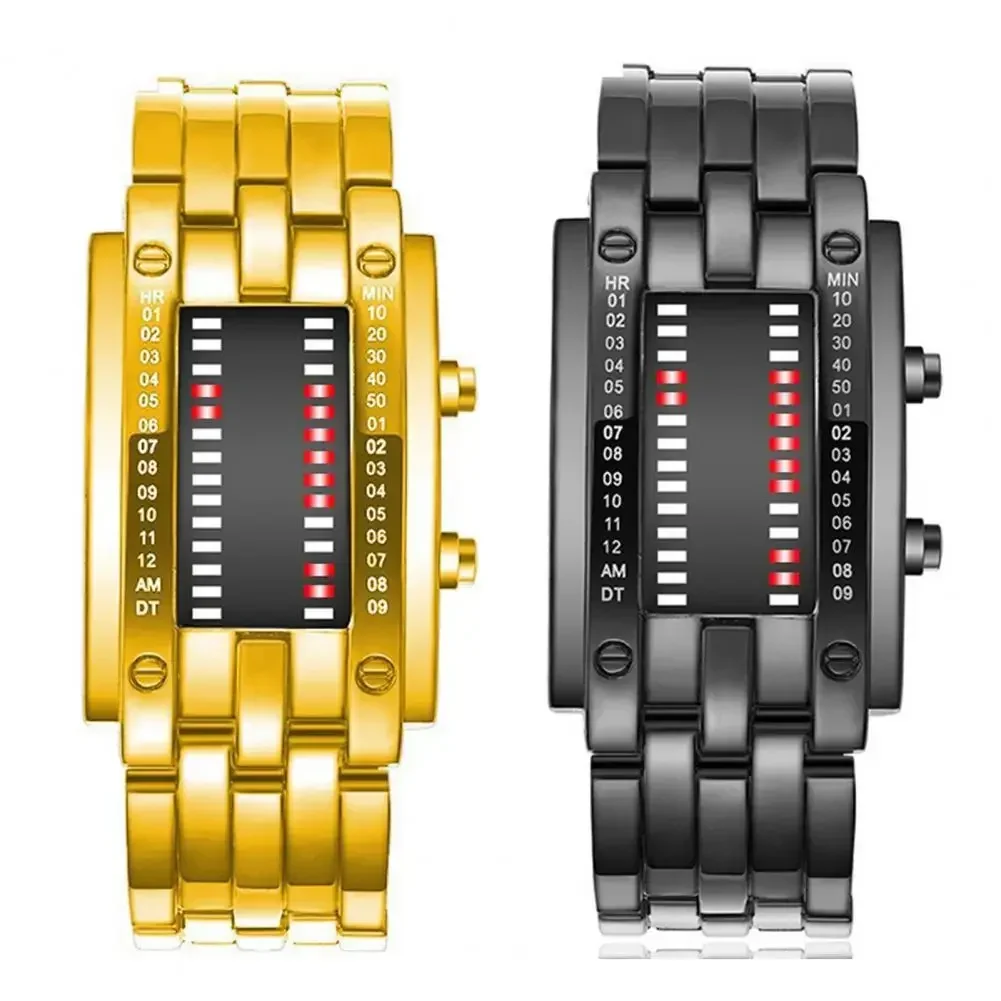 

Men Women Future Technology Binary Black Stainless Steel Couple Watch Date Digital LED Bracelet Sport Watches